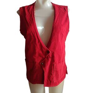 Large Vintage Prior Western Red Corduroy Sleeveless Vest Snap Closure Cowgirl